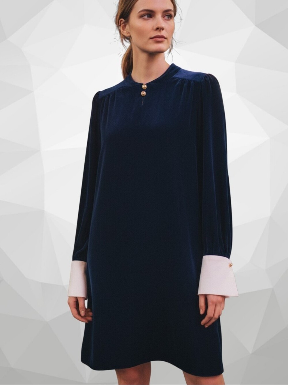 NWT ME+EM Black Velvet Shift Dress Contrast Pleated Statement Cuff UK 14 US 10